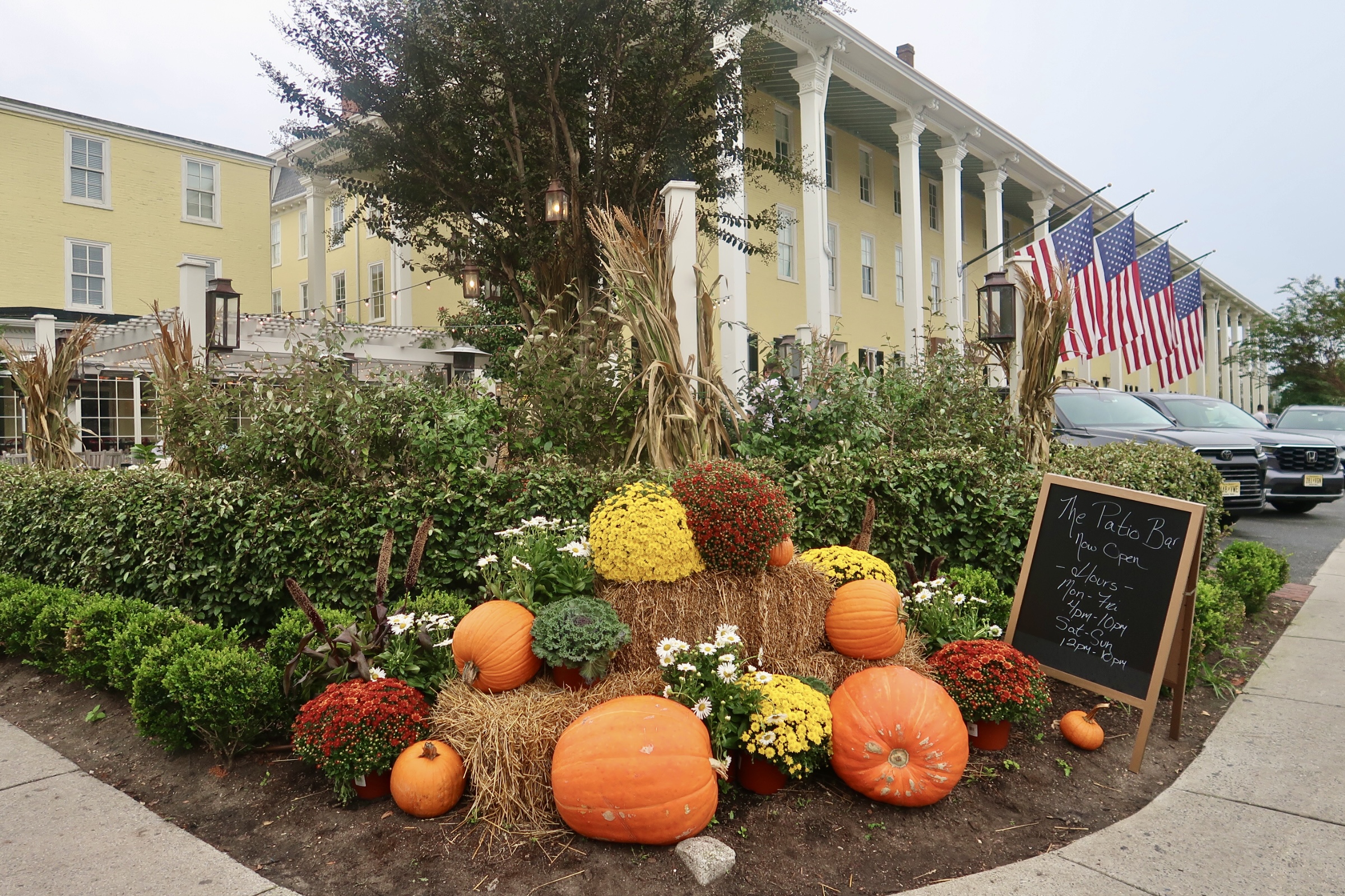 Pumpkins and hay outside of Congress Hall