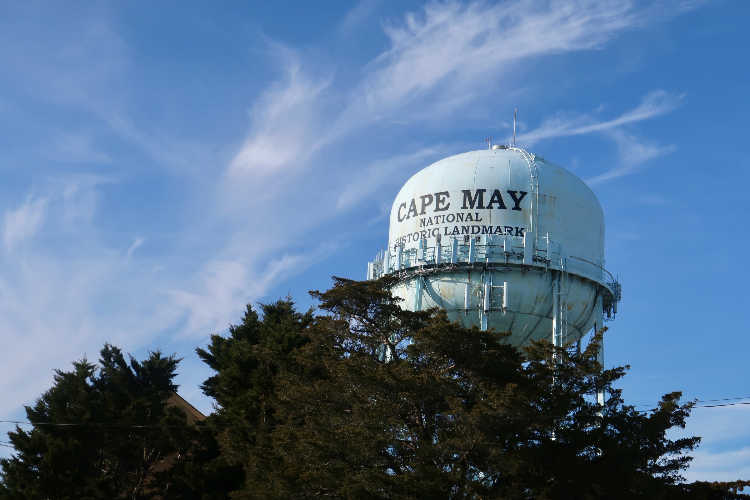 he Cape May water tower infant of blue sky